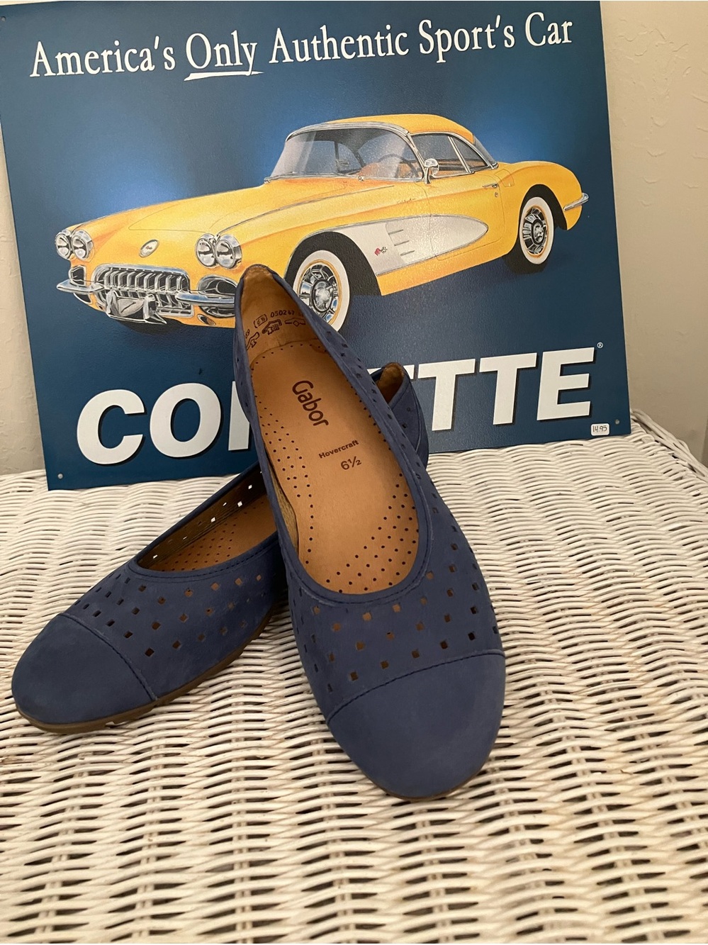 Gabor Blue Perforated Slip-On Flats